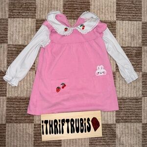 Pink and White Dress with Strawberry and Bunny Accents